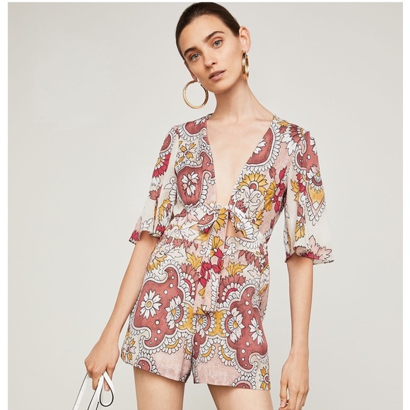 BCBGMaxAzria Pants - BCBGMAXAZRIA Ivy Front-tie Romper XXS